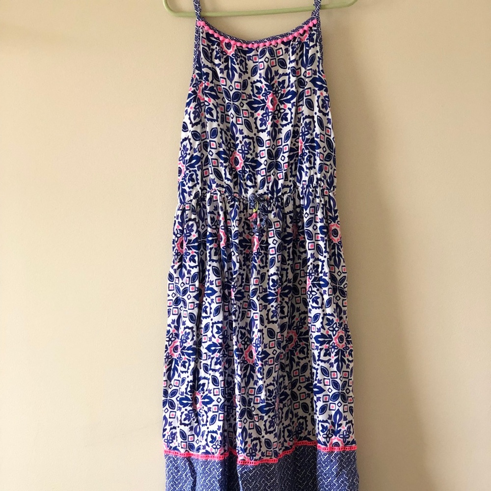 Cherokee Boho Blue Pink Funky Tiered Sundress Size M 7-8